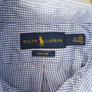 Ralph Lauren Blue Checkered Buttoned Dress Shirt – Easy Care, Size 14.5 / 32-33